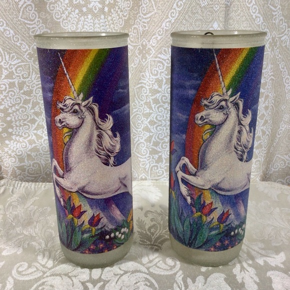 Other - Vintage Unicorn Sugar Beaded Glass Pillar Candles - Set of 2